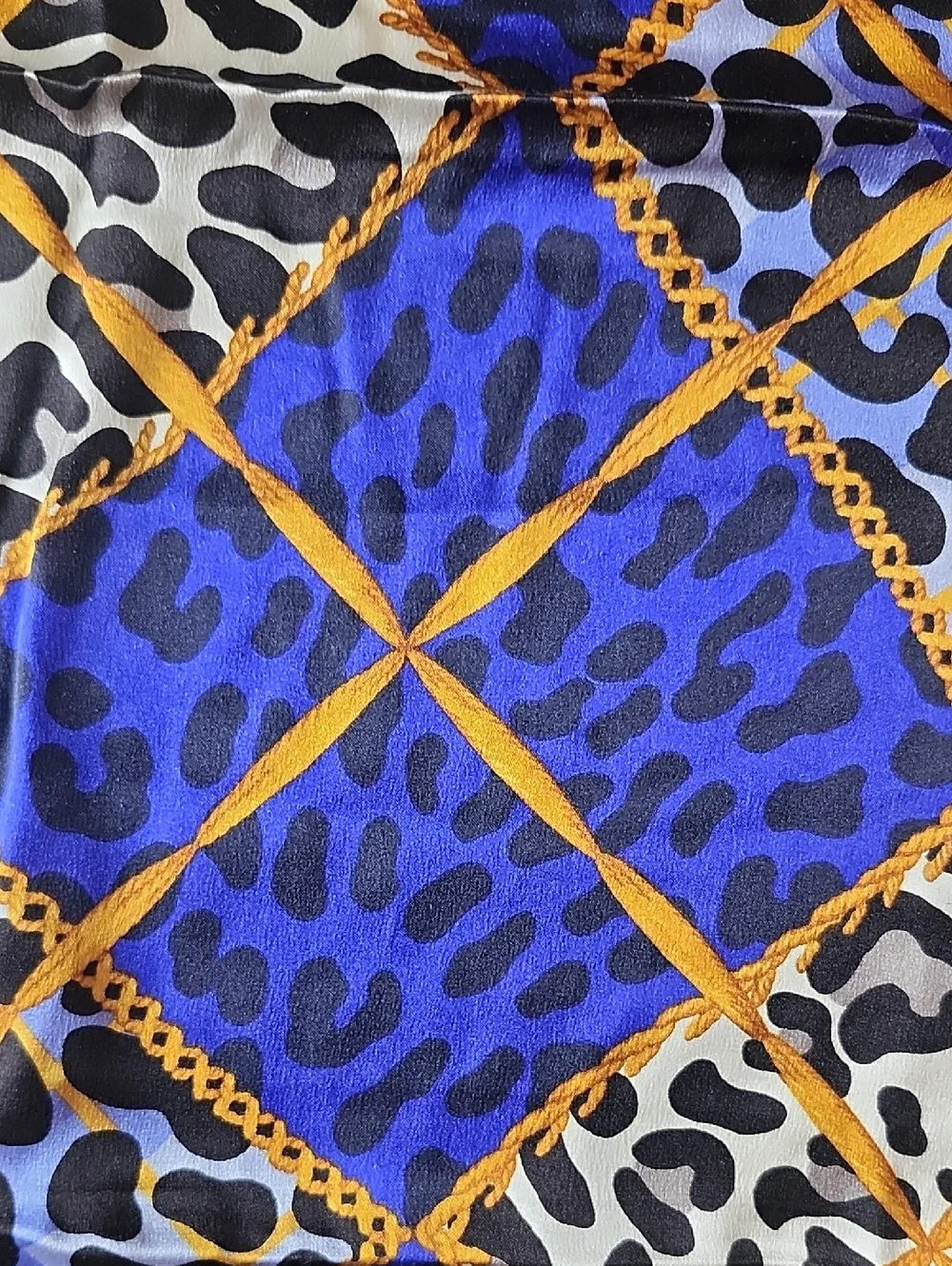 Vtg Christian Dior Blue & Gold Leopard Print Baroque Silk Scarf